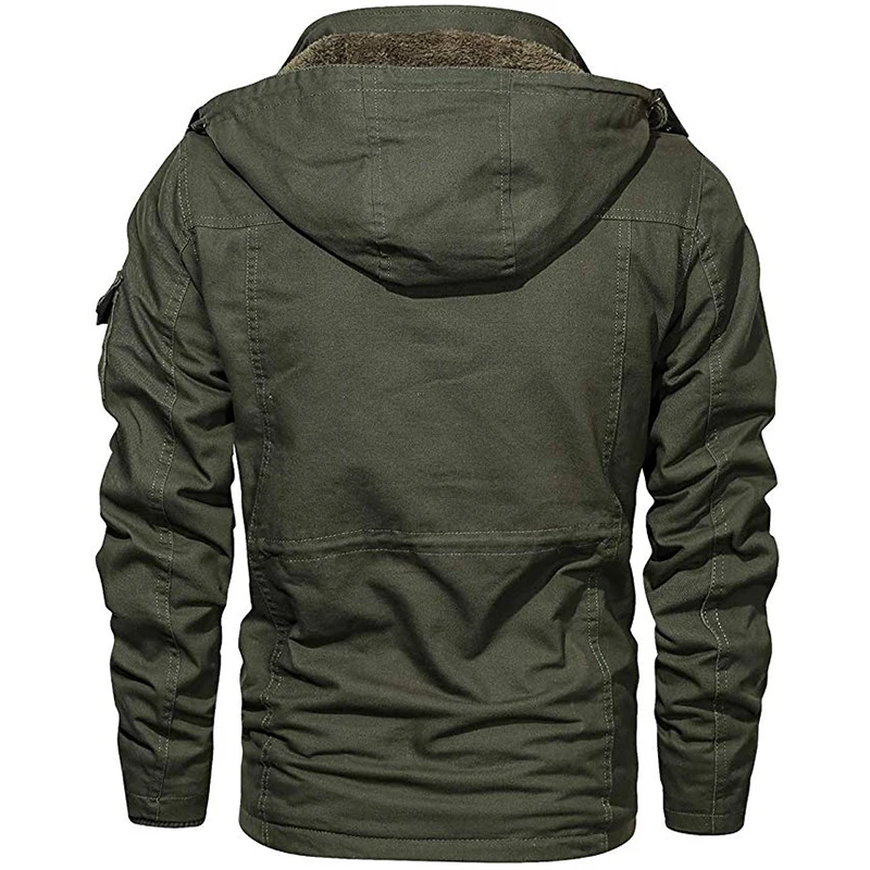
2019 Fashion Coat Big Pockets Mens Outdoor Jacket Winter 4XL Fleece Hooded Tactical Jacket 
