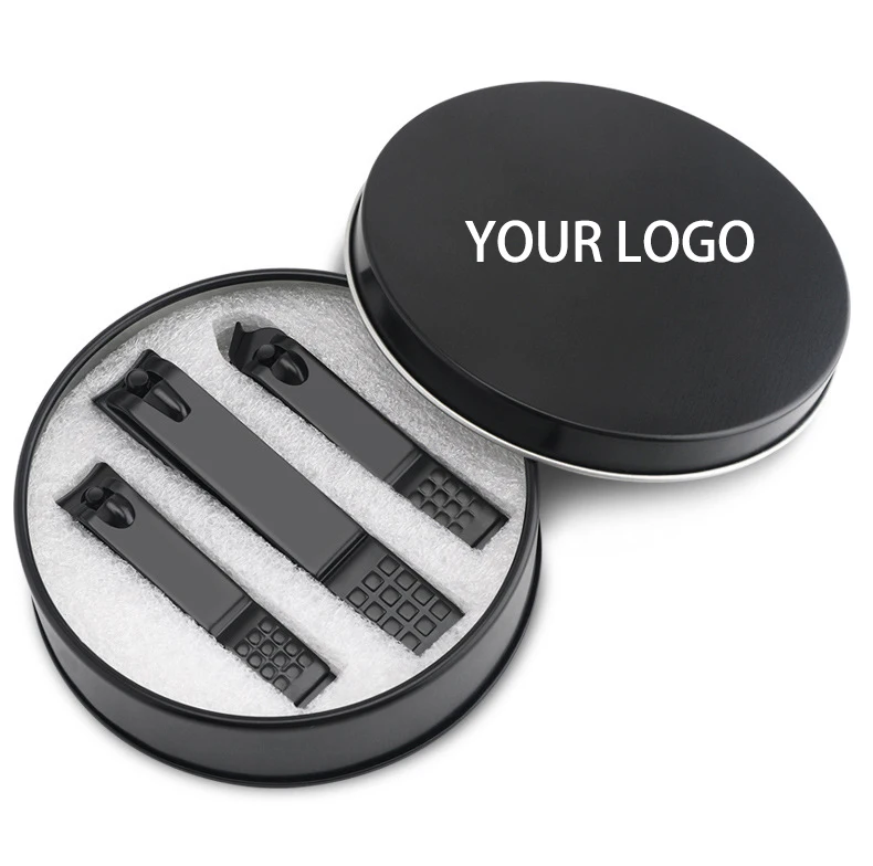 

Custom Logo Nail clippers set black matte stainless steel 3 pcs slant Edge Toenail Clipper Cutter Manicure Pedicure Kit