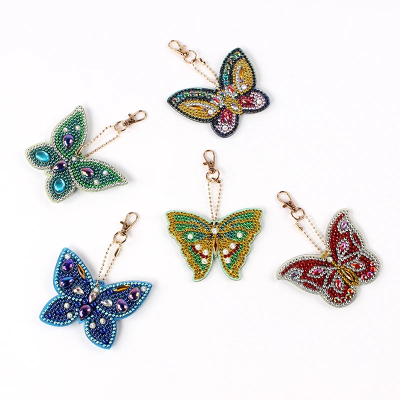 

New Trend Butterfly Pattern Keyring Decor Diamond Art Crafts Special Shaped Drill Diy Diamond Painting Keychain