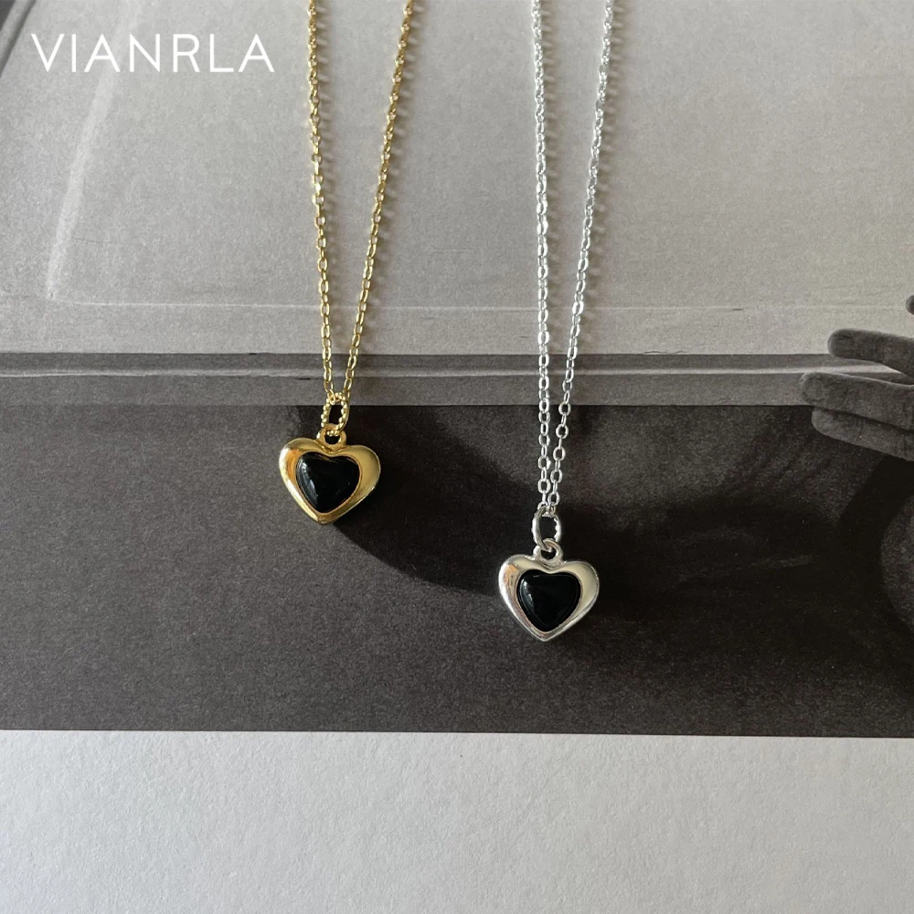 

VIANRLA 18K Gold Necklace Sterling Silver 925 Pendant Black Color Zircon Heart Shape Dainty Support Customization