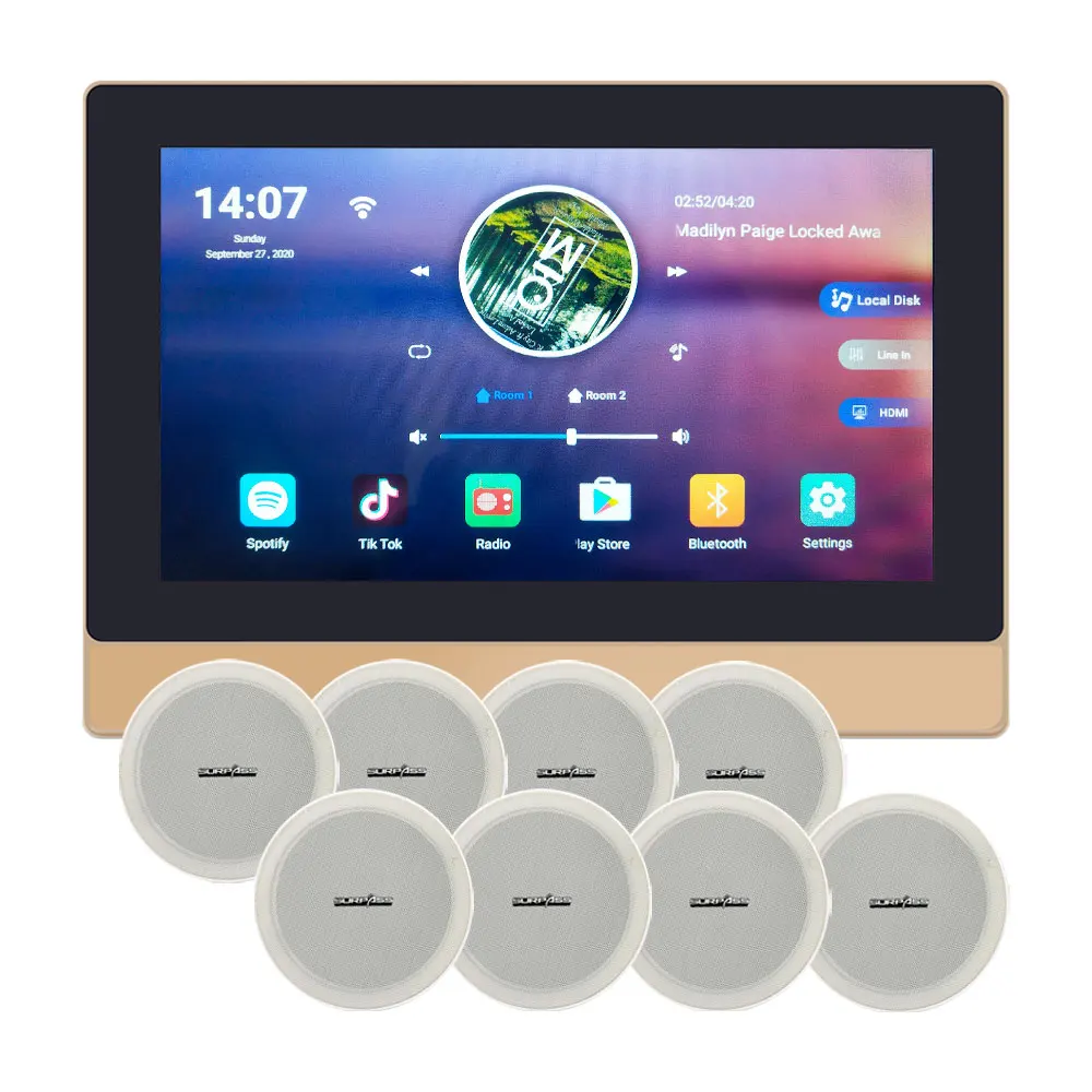 

Android 8.1 System 8CH Speaker Output 8x20Watts RMS Amplifier Subwoofer Smart Audio System