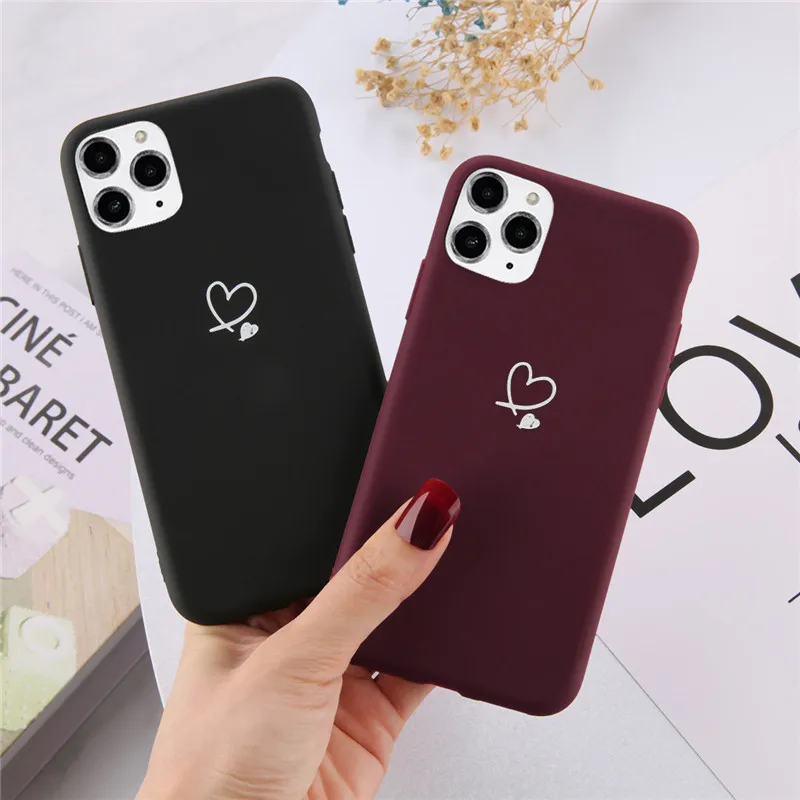 

For iPhone 11 Pro Max XS Max XR X 8 7 6 6s Plus Love Heart Couples Case Candy Color For iPhone 5 5s SE Soft Silicone Cover