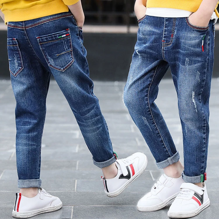

Kids Fashion Child Denim Long Pants Teens Jeans For Boy Baby Boys Elastic Waist Trousers