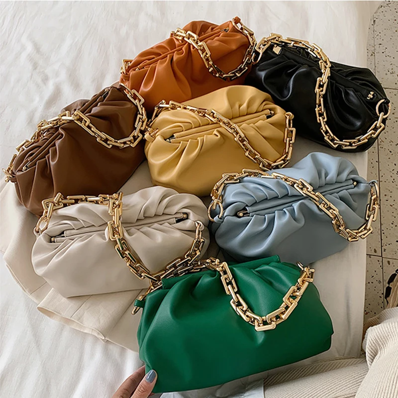 

Wholesale Stylish Design Ladies Cloud Purse Thick Chain PU Leather Clutch Crossbody Bags Women Handbags