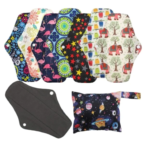 

Medium Size Bamboo Charcoal Women Menstrual Pads Reusable and Washable Sanitary Pads Bamboo Cloth Pads, Mix