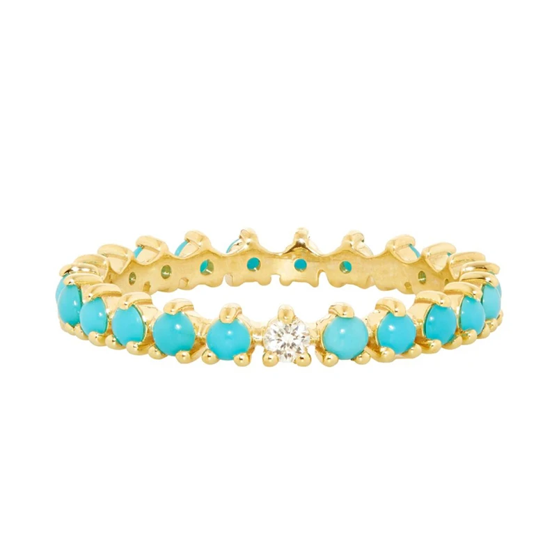 

Gemnel turquoise ring 925 sterling silver 18k yellow gold vermeil turquoise eternity band ring for woman