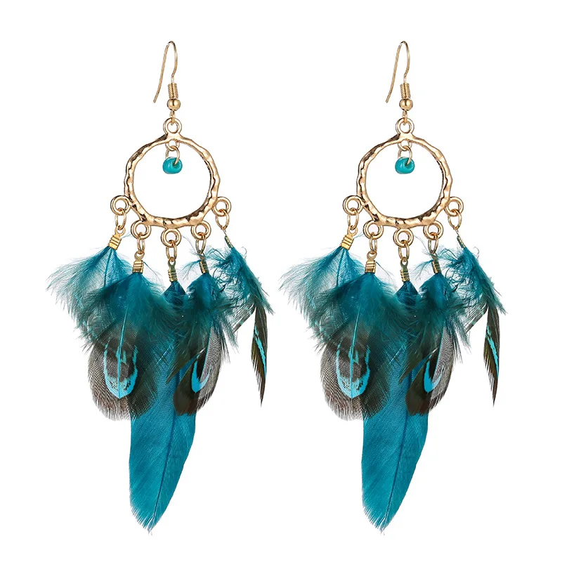 

2021 New Round Feather Tassel Earrings Women Fashion Bohemian Long Jewelry