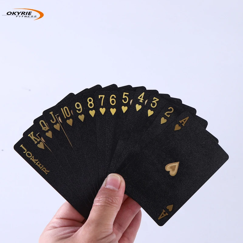 

OkyRie Plastic Pvc Poker Smooth Waterproof Black custom print Playing game Cards Gold Creative Gift Durable Poker Board Games