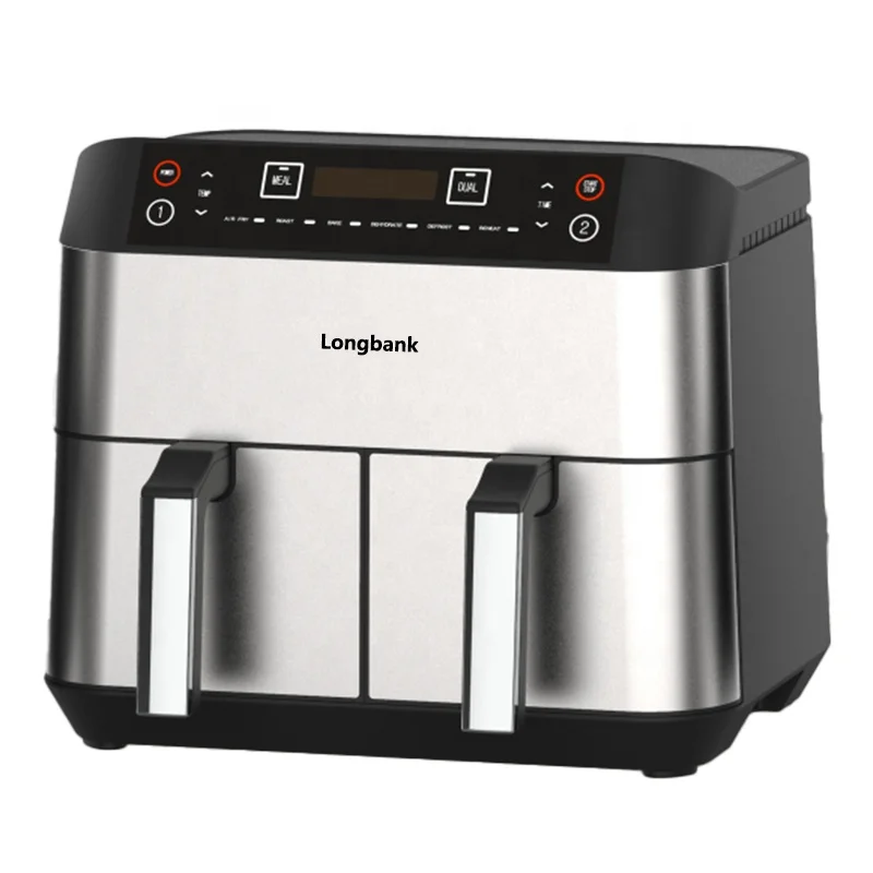 

Longbank smart Multi function oil free stainless steel double pot air fryer digital dual air fryers