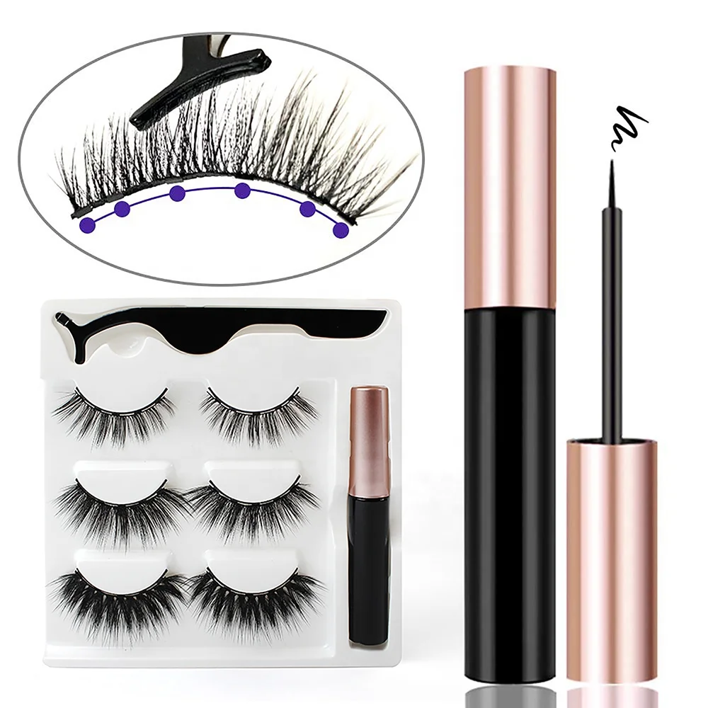 

USA Office Magnetic Eyelashes with Eyeliner Kits Private Label Cilios Manufacturer, Black