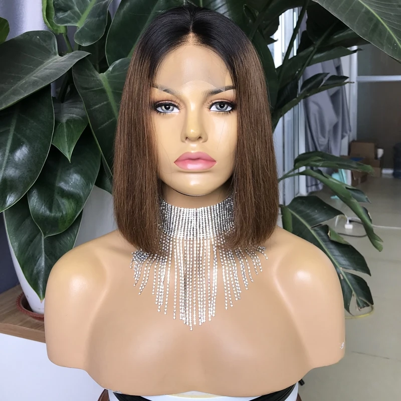 

Wholesale 1.5x4" Closure Wig Ombre 1b/#30 Human Hair Wig Bob Wig