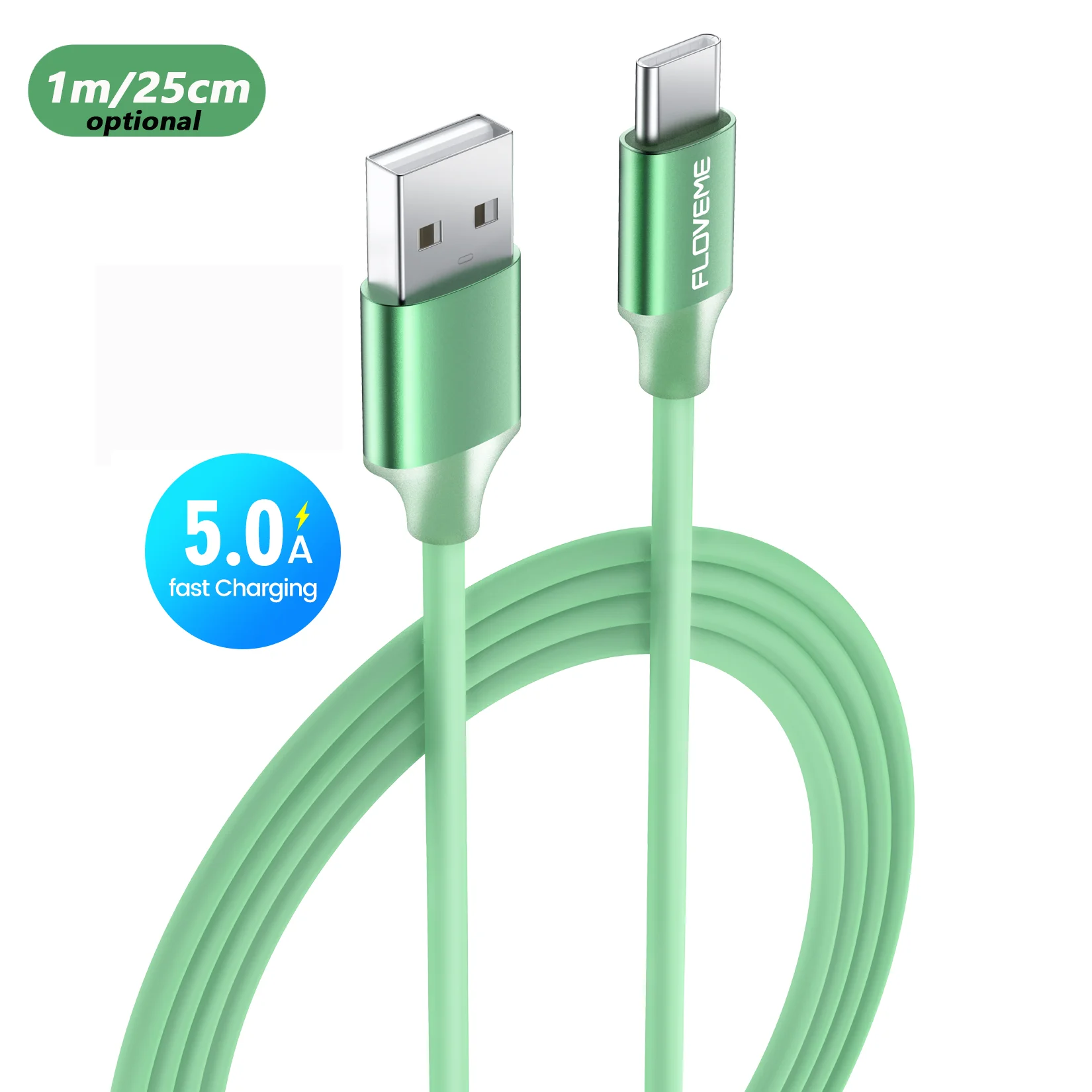 

Free Shipping 1 Sample OK Type C Android Fast Data Cable Charging FLOVEME 5A SR USB Charger Data Cable For Huawei For Samsung, Green