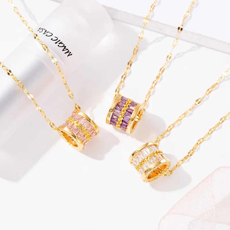 

New Arrivals Luxury Girls Jewelry Double Row Full Crystal Pendant Stainless Steel Necklaces For Women, Picture shows