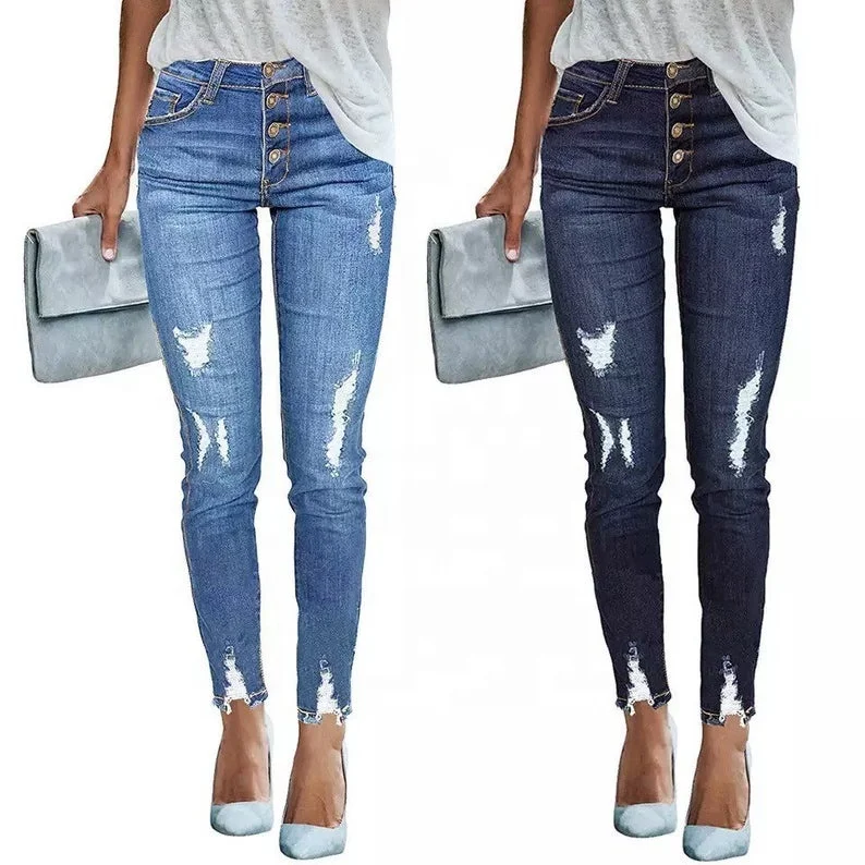 

Cowinner Woman Ripped Boyfriend Jeans Distressed Stretch Skinny Jeans Legging Pants, As pic