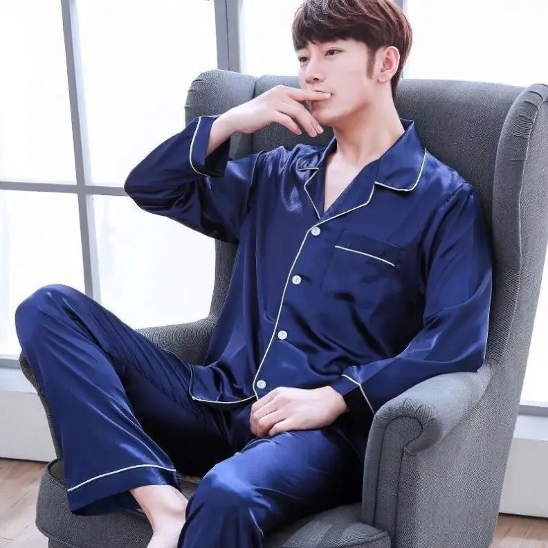 

Satin Solid Pyjamas Men Sleepwear Elastic Pajama Sets Design Pajamas For Men