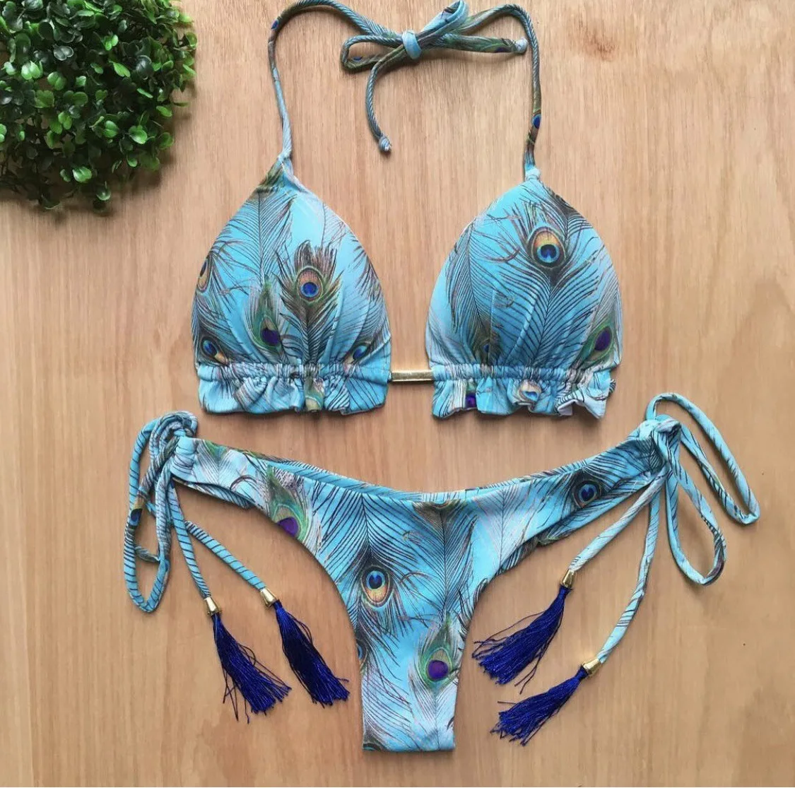 

2022 New Arrival Two Piece Swimwear Retro Print Bathing Suit Women Tassel Bikini Beachwear, Assorted colors