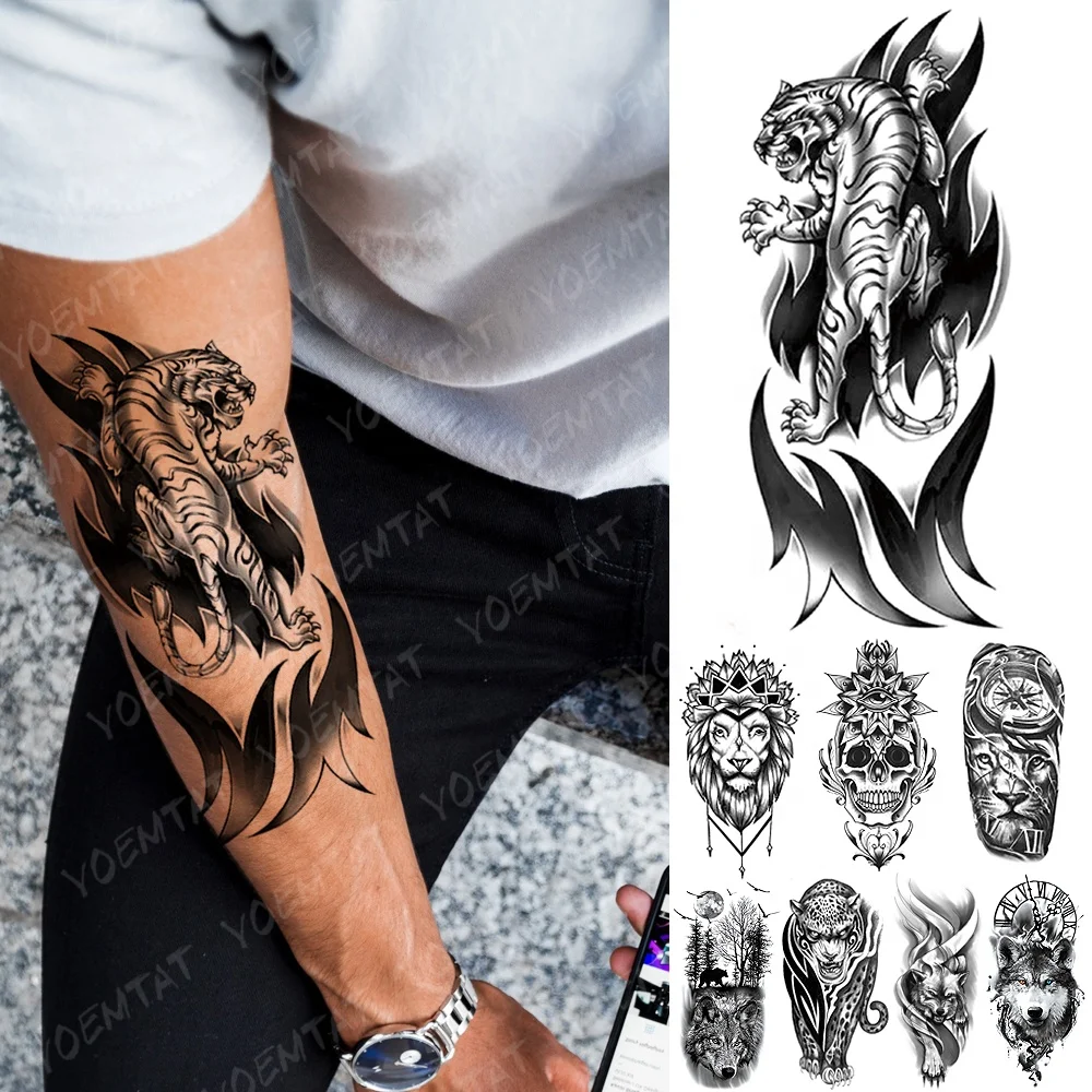 

Hot Man arm tiger black&white Body Temporary Tattoo Sticker, Cmyk
