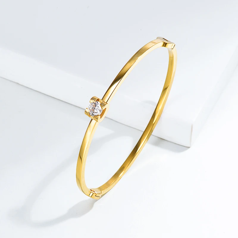 

BAOYAN Wholesale Stainless Steel Bangle Bracelet Gold Zircon Crystal Bangles, Gold color