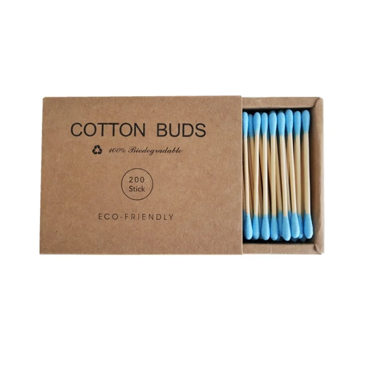 

Bamboo Cotton Swabs Wooden Paper stem eco Friendly Earbuds Organic Buds, White cotton+natural bamboo color