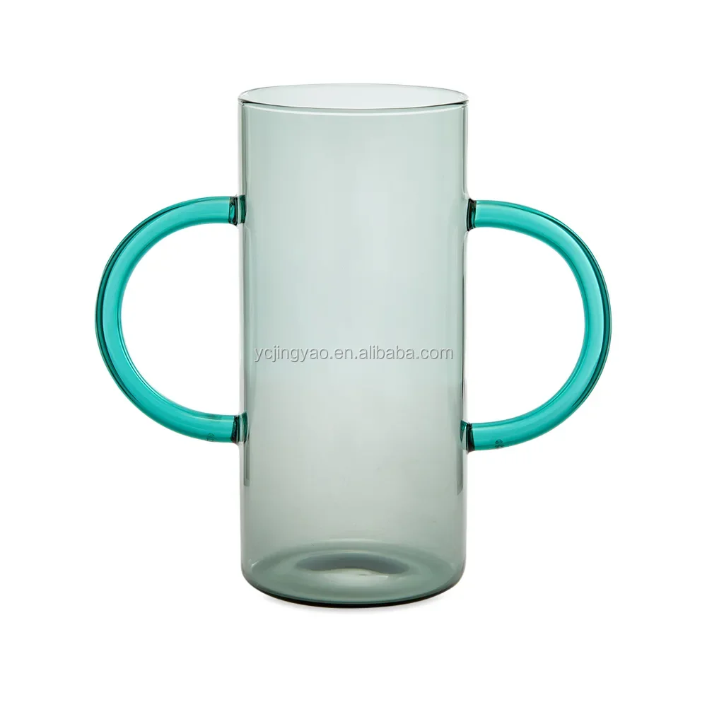 

Handmade Decorative Heat Resistant Pyrex Borosilicate Colored Double Handle Glass Bottle Vase, Pink
