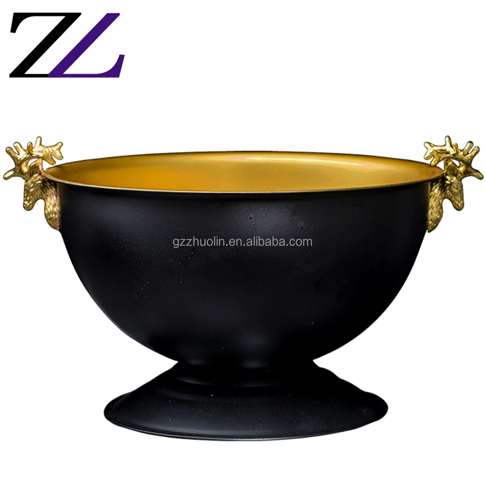 

European style stainless steel plus thick 13L luxury gold deer antlers household bar KTV large bowl black ice champagne bucket, Stainless steel/gold/ rose gold