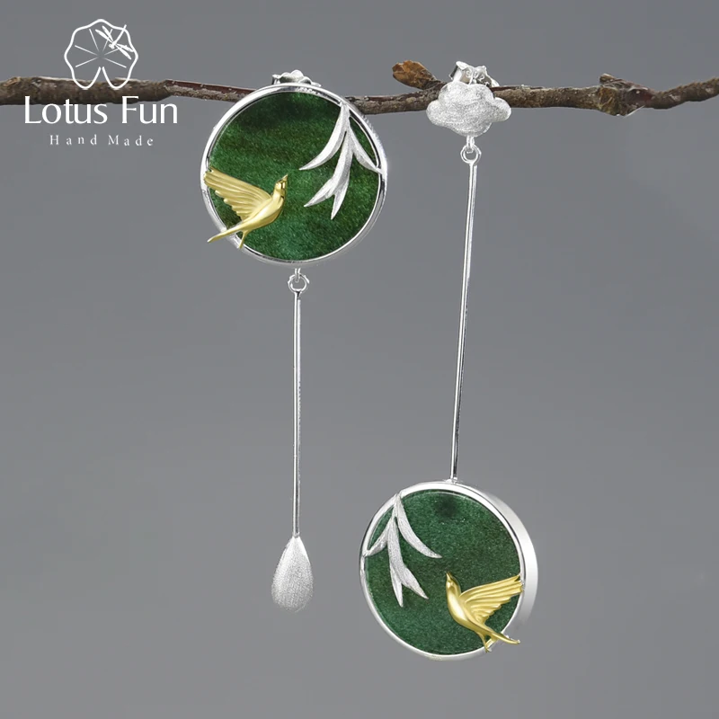 

Lotus Fun New Jewelry Arrivals 2023 Handmade Silver 925 Sterling Swallow Stud Earrings Natural Gem Stone Jewelry