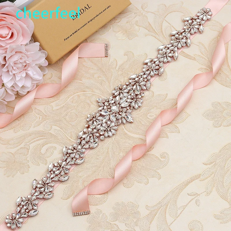 

Cheerfeel RH-828 Hot Sale and fashion handmade iron on crystal rhinestone wedding sash bridal wedding belt, Silver with blue crystal