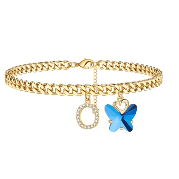 

xjy hot sale butterfly 18K gold plated anklet cuban chain A-Z letter anklets good gift foot jewelry for girl