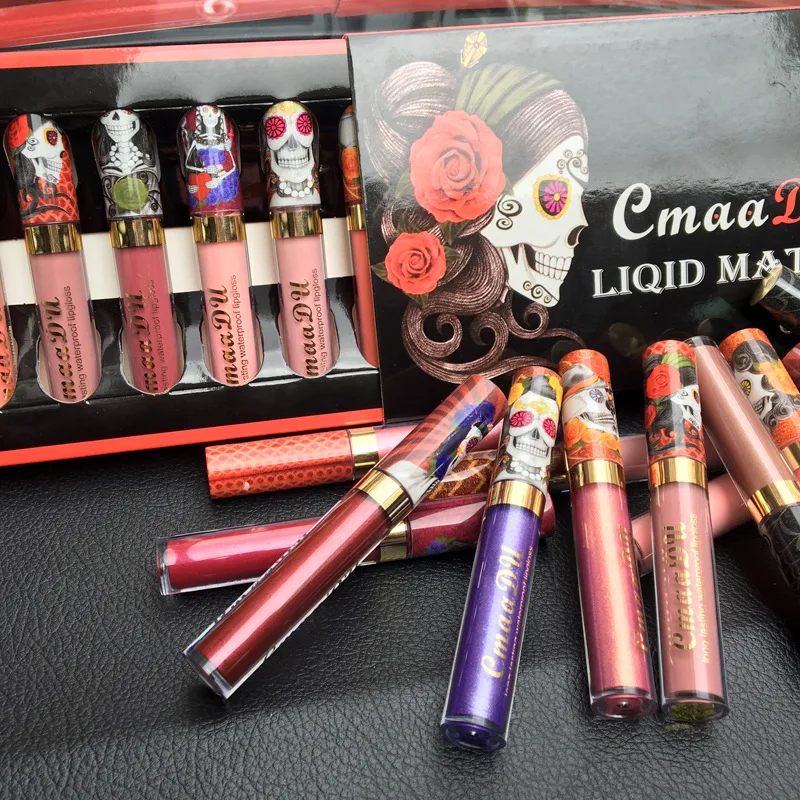 

6 color matte metal pearlescent skull single lip gloss private label, Multi-colored