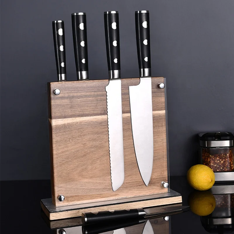 

Strongly Magnetic Wood Double Side Storage Knife Organizer Block Stand Holder Holding Knives Blocks & Roll Bags Save Space