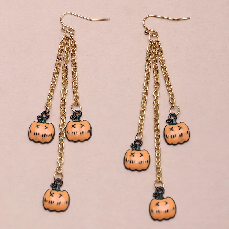 

Most Popular Halloween Jewelry Red Lips Pumpkin Hook Earrings Long Oil Dripping Pumpkins Drop Earrings for Party