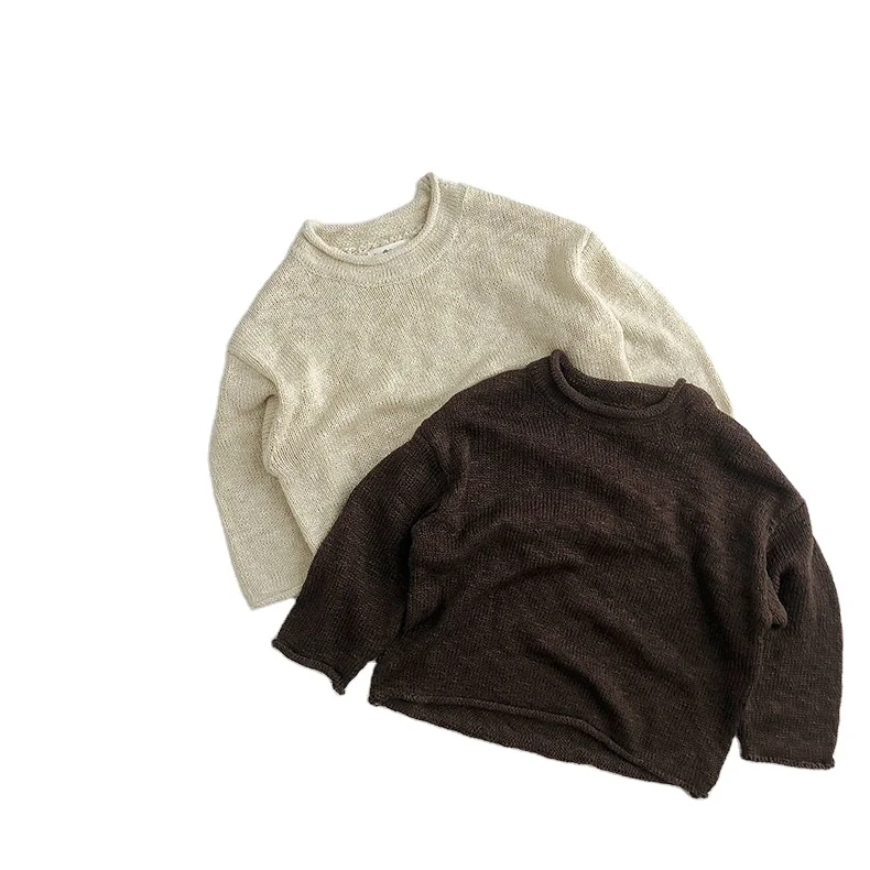 

2021 autumn children's new round neck knitted pullover t-shirt children's thin bottoming shirt