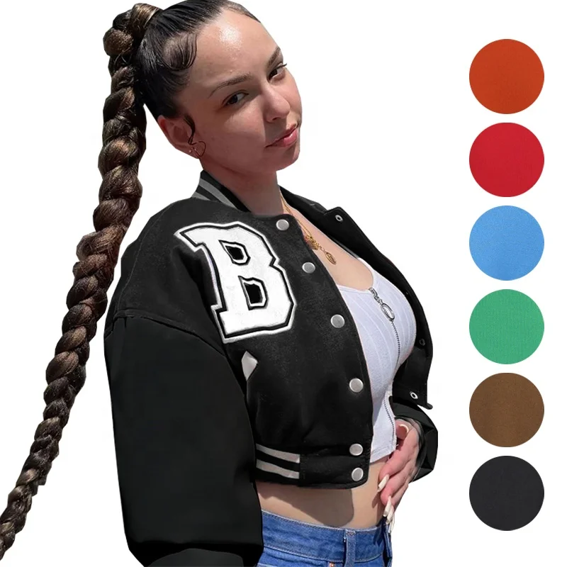 

Spring Clothing Women Letter Print Baseball Uniform Bomber Jacket Autumn Winter Clothes 2022 Cropped Varsity Jacket, Customized color