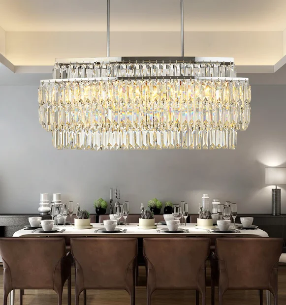 
Rectangular Modern K9 Crystal Chandeliers Lighting Pendant Fixture 12-Lights Dining room chandelier 