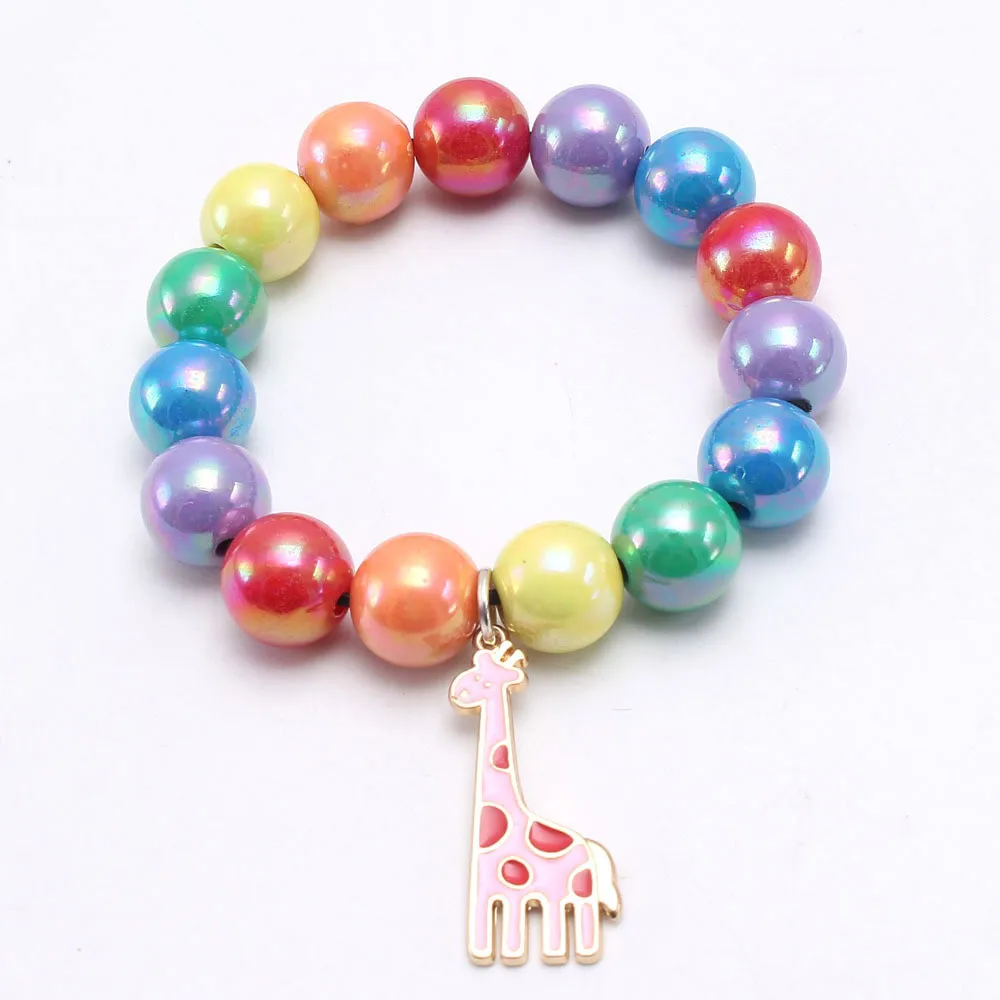 

Kids Elastic color Beads Bracelets rainbow animal unicorn pendant bracelet Children Girl Birthday Party Jewelry Gift, Picture