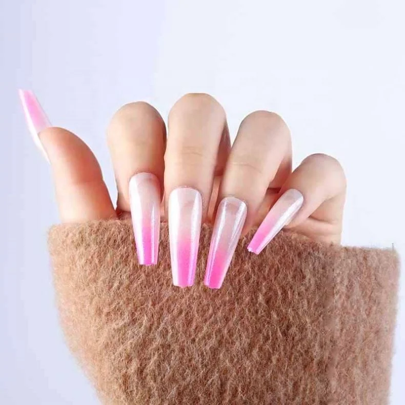 

Professional Glitter extra Long Ballerina Coffin Gradient color Press On Nail Tips False fake Nails Colorful glitter, 20