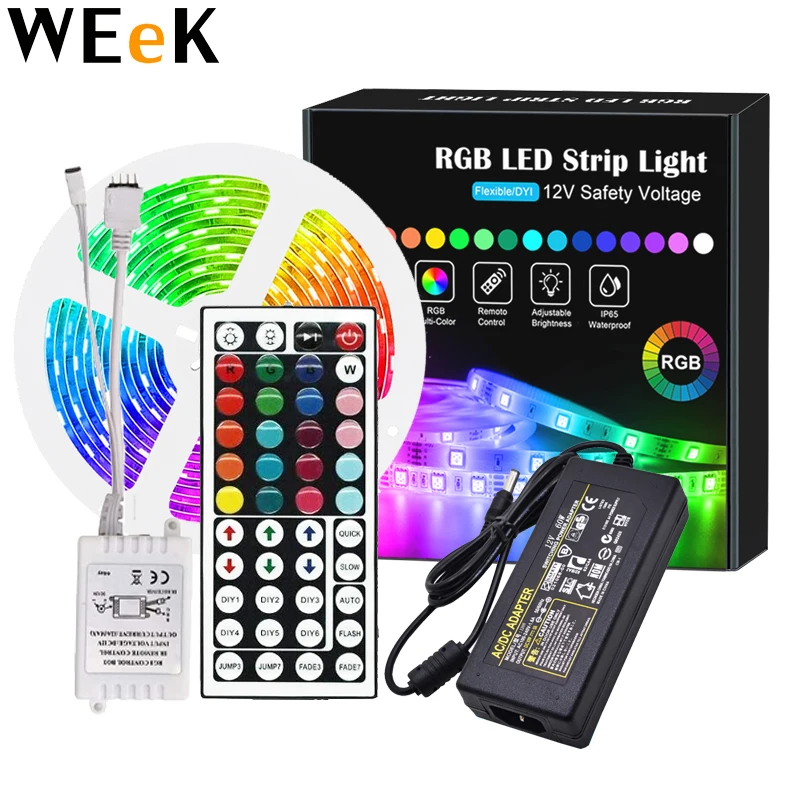 RGB LED Strip Light kit Color Changing Flexible Dimmable 5050 LEDs 12V LED Tape with 44 Key RF Remote LED Ribbon for Home
