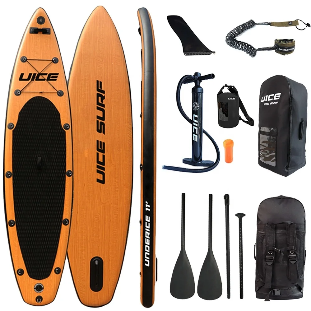 

Standard Kit 11'x33''x6'' Black Wood Inflatable Sup Stand Up Paddle Board ISUP air paddle board for Kayaking Fishing Yoga Surf, Classic black