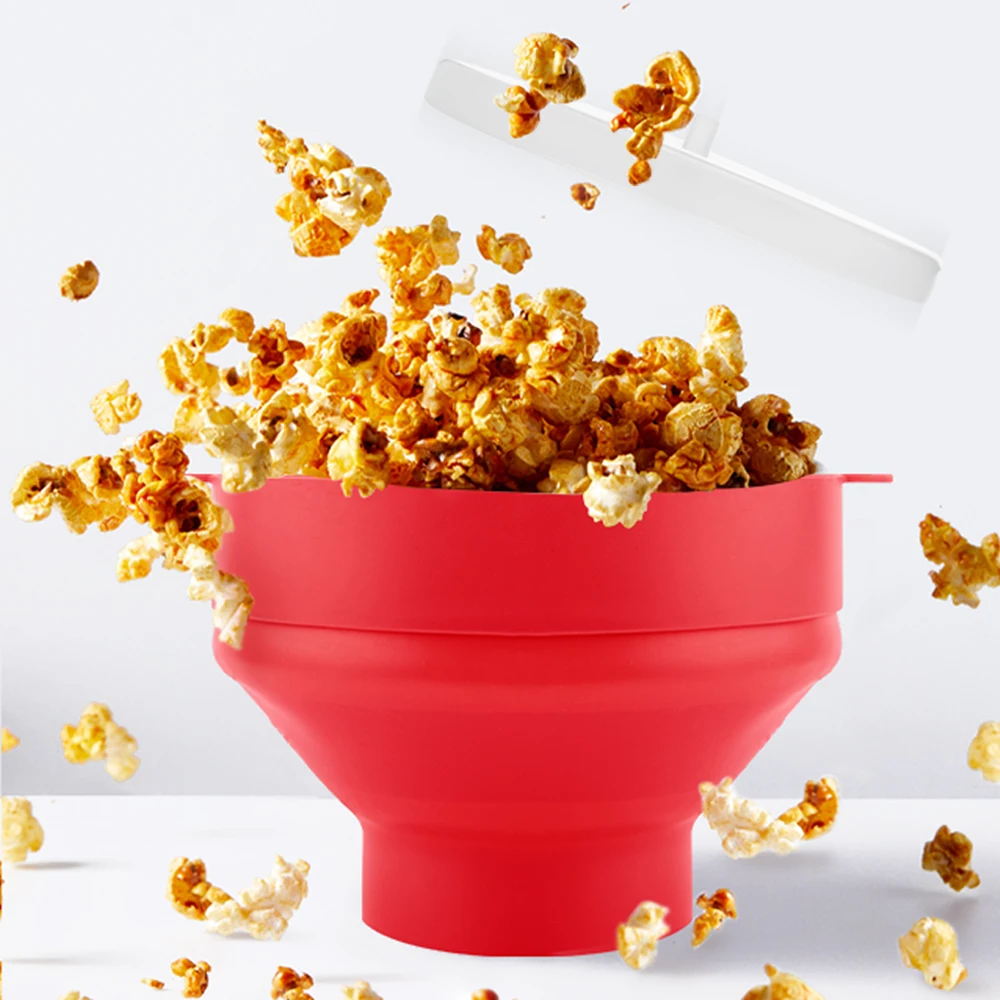 

Bpa Free Microwave Popper Maker Bowl,Collapsible Silicone Popcorn Bucket With Lid And Handles, Any pantone color is available