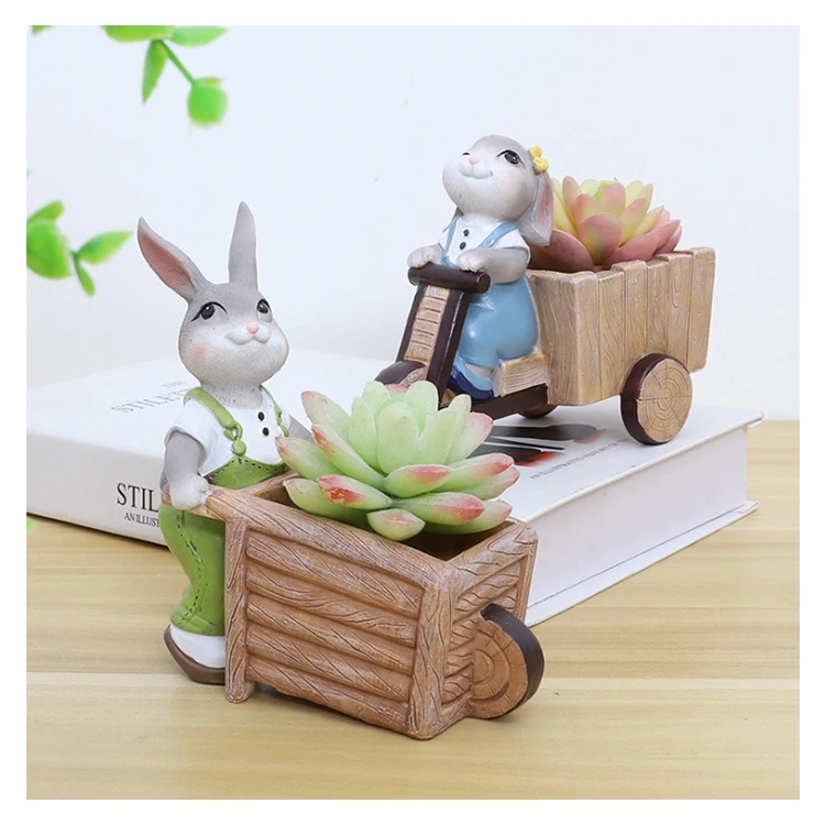 

Creative desktop cartoon bunny resin succulent flower pot for home gardening decoration, Optional