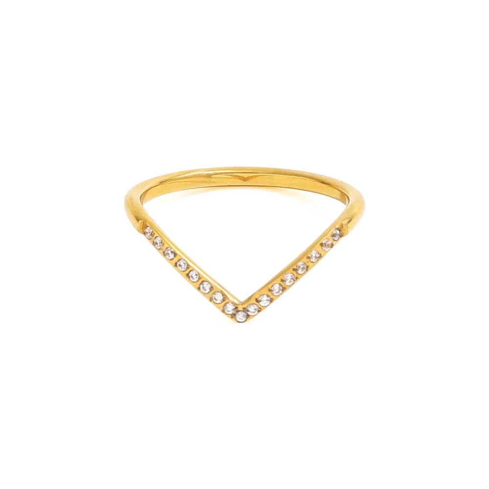 

High End 18K Plain Gold Individuality Dainty Zirconia Half Pave Arrow Rings Stainless Steel Trendy Simple Gold Plated Jewelry