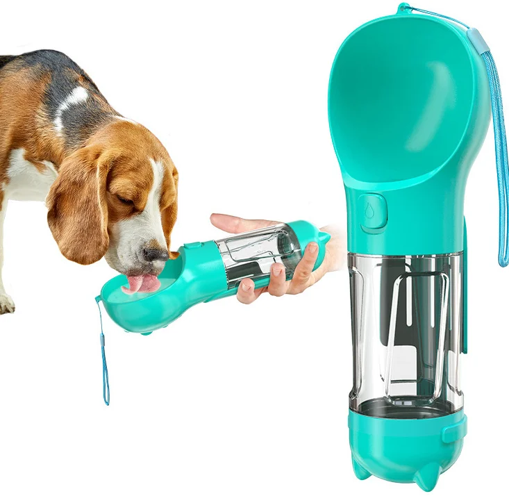 

Plastic Travel Drink Feeder Dog Food Box Portable Cat Pet Dog Water Bottle With Scoop And Poop Bag Dispenser, Pink green yellow blue