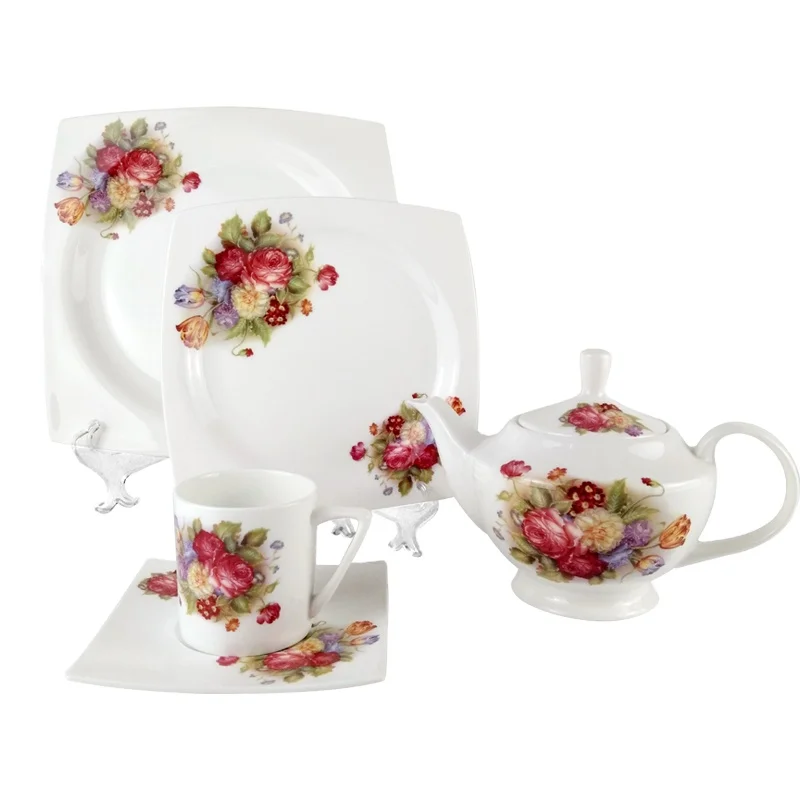 

Cheap Modern Fine Bone China Square Fancy Cup Flower Coffee Bone Tea Set Porcelain Dinnerware, Multi color
