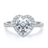 

925 Sterling Silver Jewelry 18K White Gold Plated Pave Setting Heart Cut Diamond Halo Engagement Ring for Women