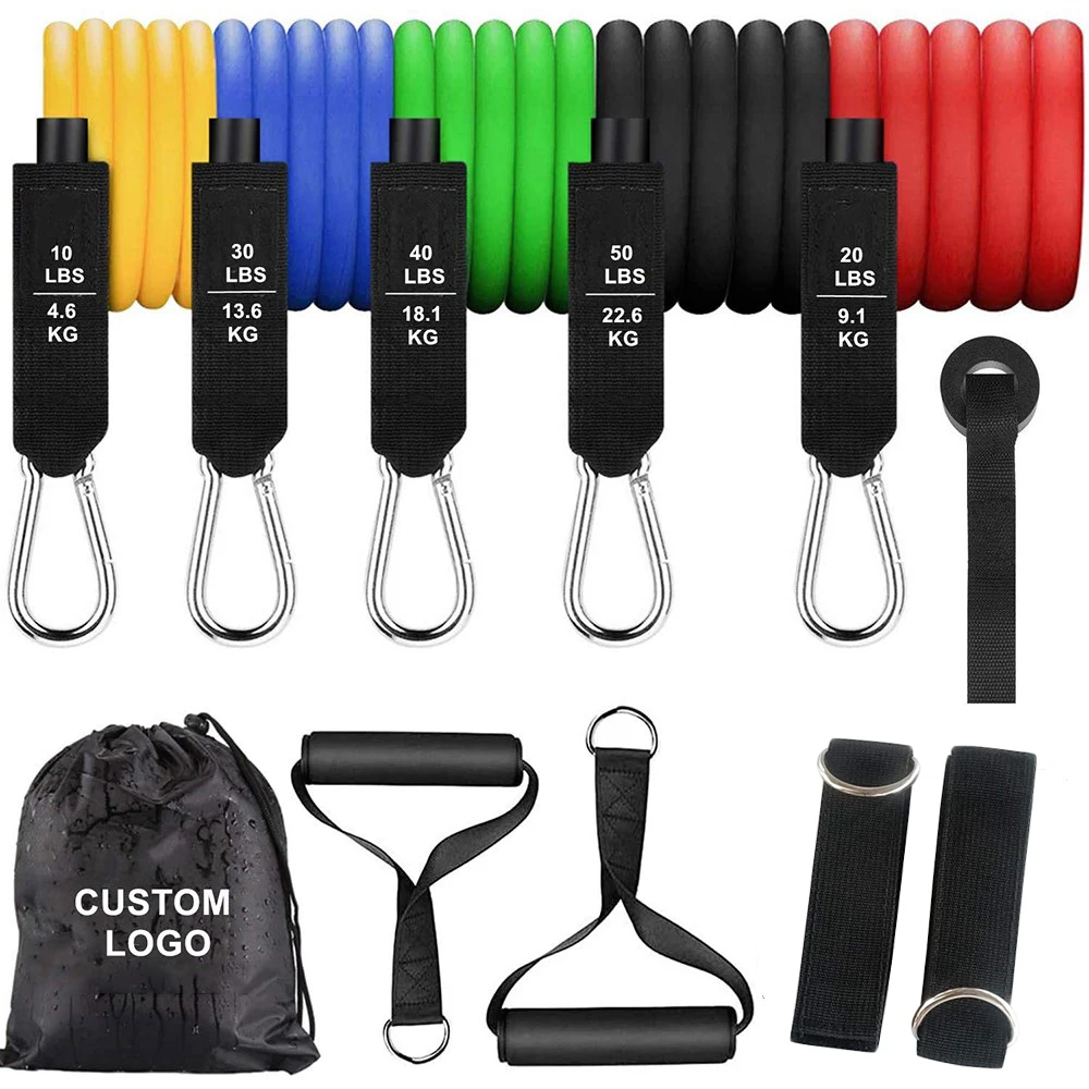 

Exercise resistance bands with handles 11 pcs elastic gym bands with carry bag