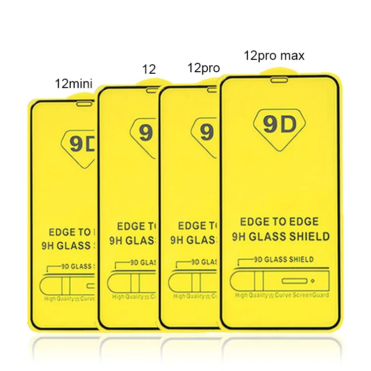 

9D For iPhone 12 Full Cover Tempered GLass For iPhone 12 Pro Max 12 Mini 2.5D Edge HD Full Glue Tempered Glass Screen Protector, Black