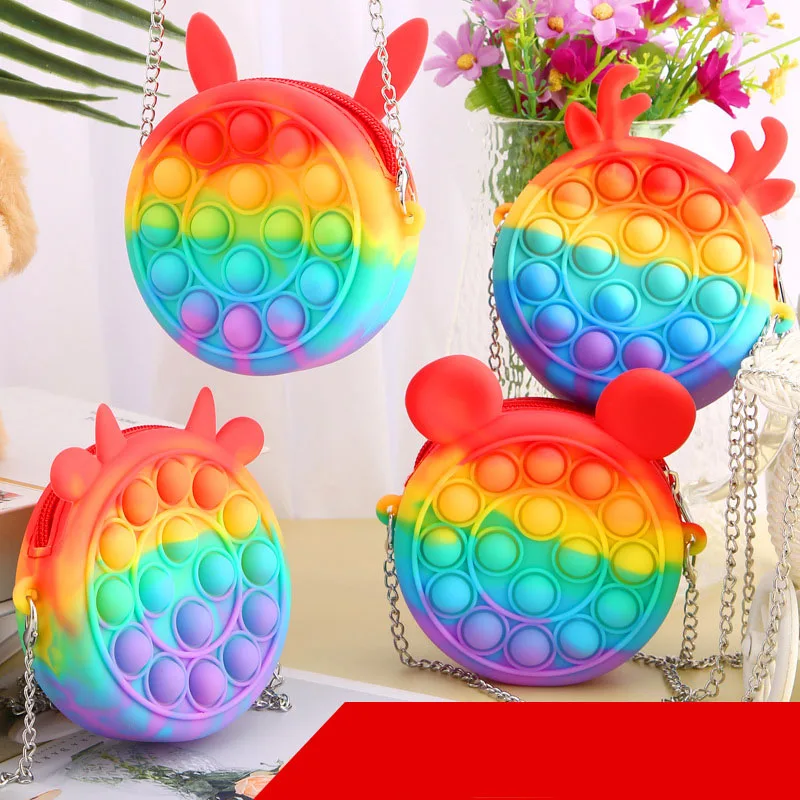 

3D Push Bubbles Pop Purse Rainbow Mickey Crossbody Shoulder Storage Bag Kids Coin Card Cosmetics Purses Handbags