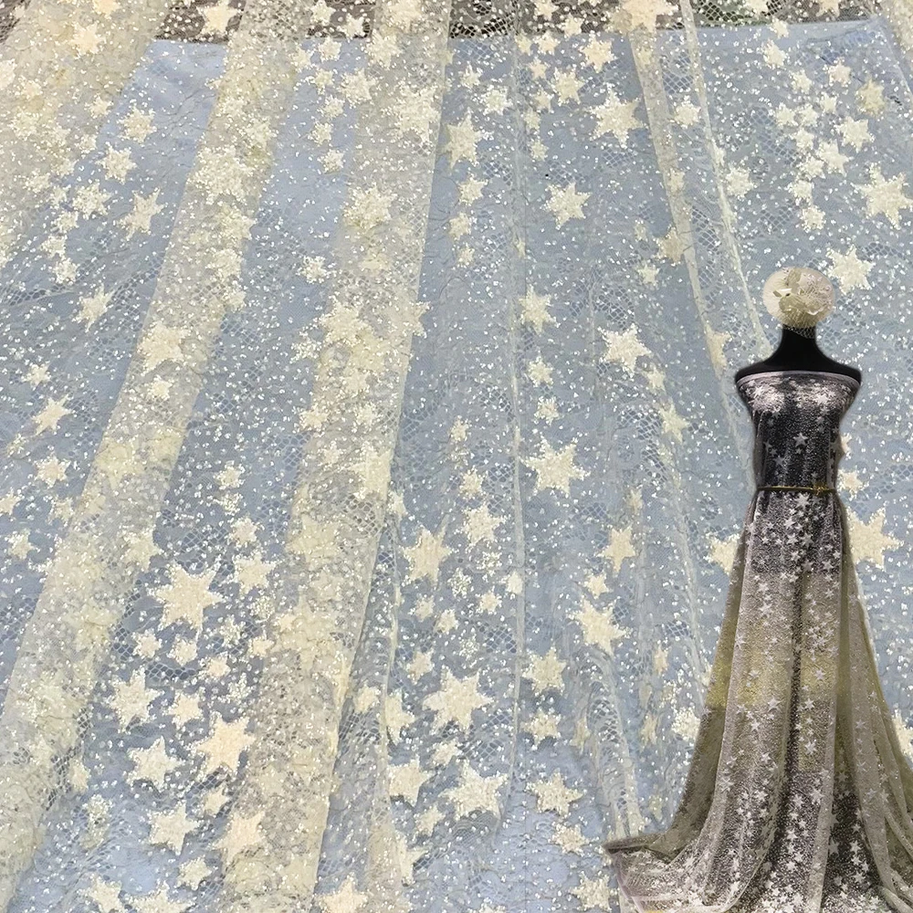 Turkish Popular Design Fabric Glitter Star, Wholesale Mesh Lace Star Glitter Fabric For Wedding Dress