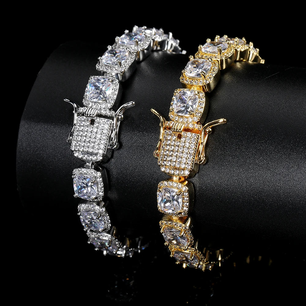 

10mm Hip Hop Cluster Bracelets Iced Out Icy Girls Bangle Zirconia Jewelry Bracelet for Women, Gold/silver color