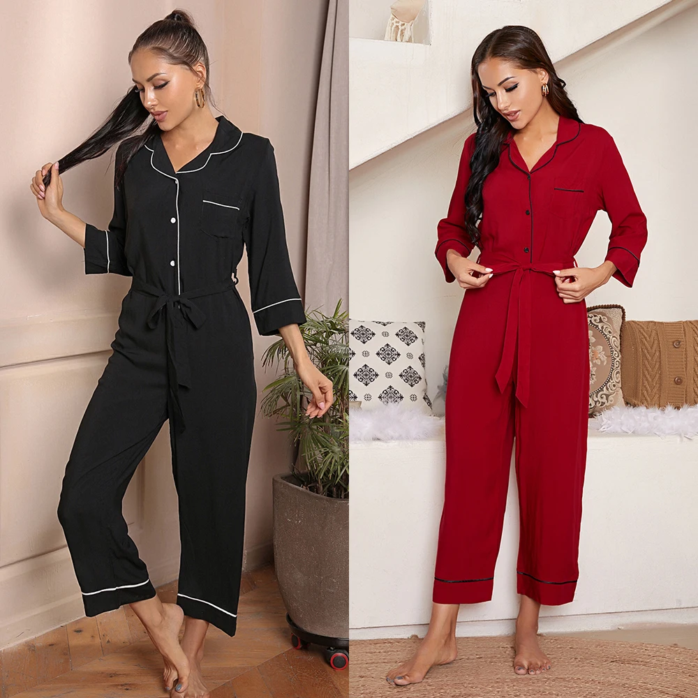 

Adult female pijama monos blank solid color tie dye onsies sleepsuits romper jumpsuit women one piece onesie pajama loungewear, Black, red